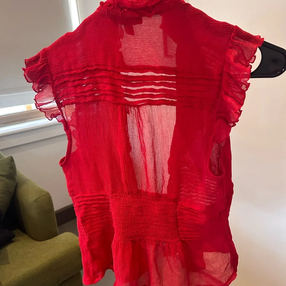 Bebe Red Ruffled Button-Front Top - Picture 3 of 3